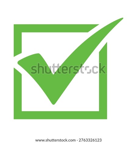 A vibrant green check mark icon is displayed within a square border signifying completion
