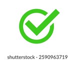 A vibrant green checkmark symbol represents success, approval, and tasks completed.