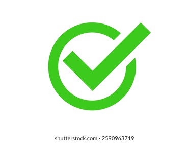 A vibrant green checkmark symbol represents success, approval, and tasks completed.