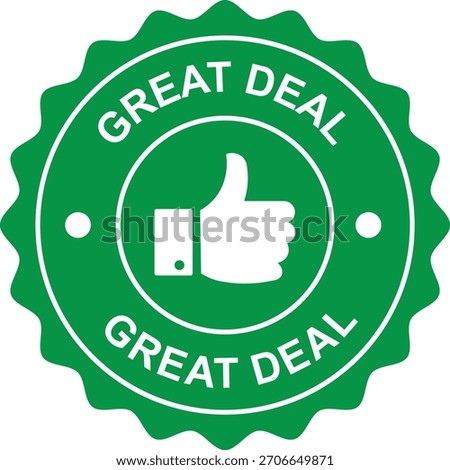 A vibrant green circular badge featuring a prominent white thumbs-up icon and the text 
