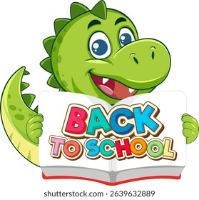 A vibrant green dinosaur holding a colorful 'Back to School' sign, perfect for educational materials and children's content