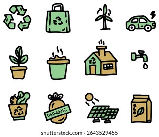 Vibrant Green Eco Icons Illustrating Sustainable Living Recycling Renewable Energy Organic Food Eco Friendly Practices