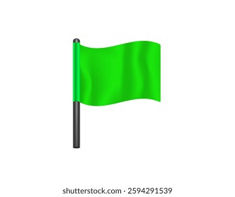 A vibrant green flag waves on a sturdy black pole, symbolizing nature and hope.