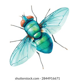 A vibrant green fly with transparent wings