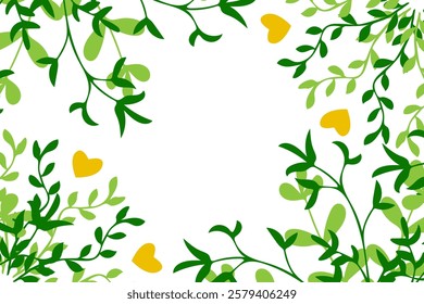 Vibrant green foliage with heart-shaped yellow accents creates a cheerful border design