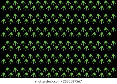Vibrant Green Frog Footprints Pattern on Black Background.