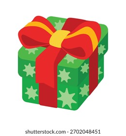 Vibrant green gift box with red ribbon and star