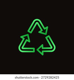 Vibrant green gradient recycling symbol outline on a dark background, ideal for illustrating environmental conservation, eco-friendly solutions, and sustainable development.