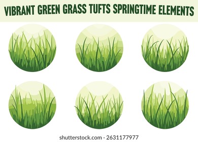 Vibrant Green Grass Tufts Springtime Elements, Vibrant Grass Illustrations
