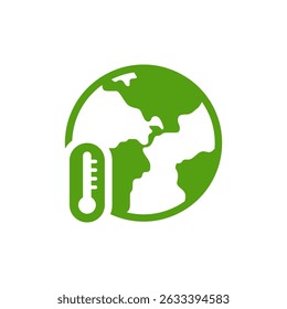 A vibrant green icon featuring the Earth along with a thermometer, symbolizing the importance of ecology and climate awareness, which is critical for our planets future and wellbeing