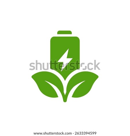 A vibrant green icon that creatively merges the symbol of a battery with fresh, green leaves, representing sustainable energy and promoting ecological awareness for a healthier and thriving planet