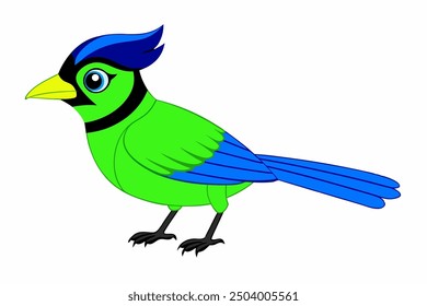 Ilustración vectorial verde vibrante del pájaro de Jay con los Colores atrevidos en el fondo blanco