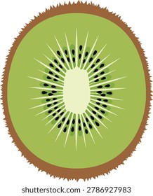 A vibrant green kiwi fruit slice showing its characteristic black seeds and white core