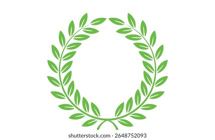 A vibrant green laurel wreath, rendered as a clean silhouette. This graphic element is isolated on a pure white background, making it versatile for various design applications.