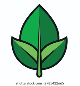 A vibrant green leaf with a central stem and two smaller leaves emerging from its base, presented as a clean, modern icon.