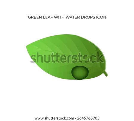 Vibrant green leaf icon adorned with dew drops, representing a revitalized environment and organic beauty.
