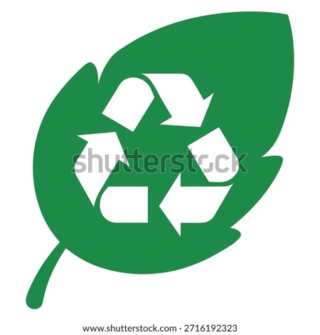 Vibrant green leaf with white recycling symbol representing ecofriendly sustainability and environmental conservation graphic design concept