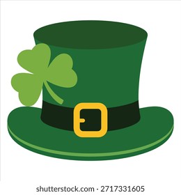 Lebendiger grüner Kobold Hut mit einem glücklichen dreiblättrigen Shamrock und goldener Schnalle für St Patricks Day Feier