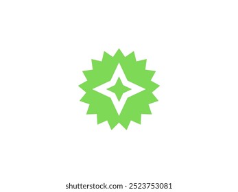 Um design de logotipo verde vibrante com um emblema estilizado que representa sustentabilidade e crescimento. As linhas suaves e a forma dinâmica evocam uma sensação de inovação e consciência ambiental