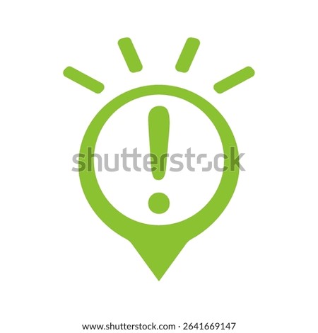 Vibrant green marker icon featuring an exclamation mark, symbolizing important information, alerts, solutions. for attention grabbing designs, warnings, or highlighting key details in various project