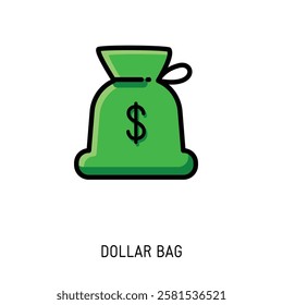 A vibrant green money bag icon perfect for financial websites or apps Use it to represent wealth savings or investments