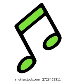 Lebendige grüne musikalische Achtelnoten-Vektorgrafik einzeln auf weißem Hintergrund