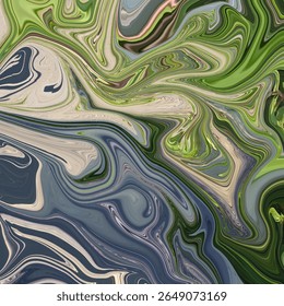 Vibrant green and navy blue abstract pattern with flowing lines and organic movement. Inspired by forest and oceanic tones. Ideal for nature-themed compositions.