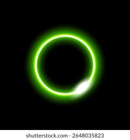 Círculo de neon verde vibrante irradia energia futurista com transições suaves e brilhantes e luz intensa.