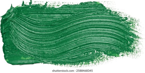 A vibrant green paint smear with a smooth, glossy texture on a white backgroun