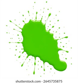 Vibrant green paint splash on a white background with dynamic drips and splatters. Ideal for abstract art, creative designs, or bold projects.
