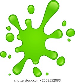 Vibrant green paint is splashing dynamically against a clean white backdrop, creating an energetic and eye catching visual effect with its glossy texture and fluid shape