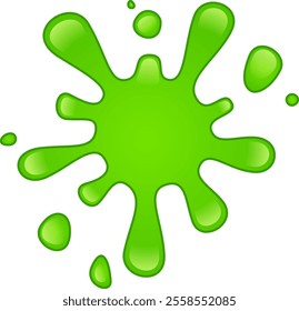 Vibrant green paint splatters energetically against a pristine white backdrop, forming a dynamic and visually striking composition that captures attention with its lively color and texture