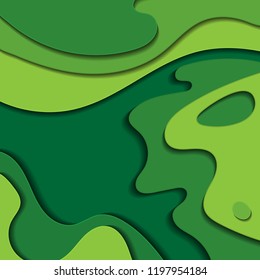 Vibrant green paper cut background. Abstract modern 3d origami paper art style