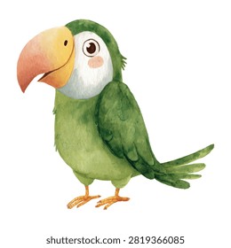 Vibrant green parrot with large beak