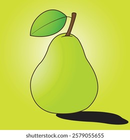 Vibrant Green Pear Illustration with Leaf and Shadow