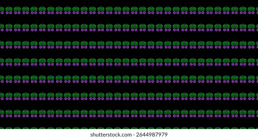 Vibrant green and purple basket design set against a black background for a bold, high-contrast pop art feel. Includes golden keywords: bold, vibrant, green, purple, contrast.