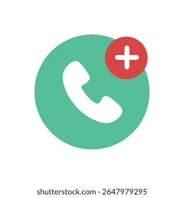 A vibrant green and red icon featuring a phone with a plus sign, perfect for adding new contacts or indicating a fresh call.