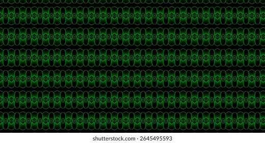 Vibrant green seamless digital pattern with elliptical and geometric symmetry, ideal for modern technology backgrounds or stylish digital art surfaces.