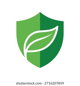 Vibrant green shield featuring a fresh stylized leaf representing natural environment protection and ecological sustainability concept