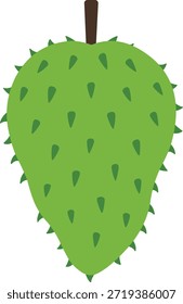 Fruta de guanábana verde vibrante con espigas afiladas y tallo marrón