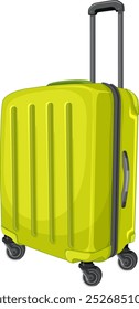 A vibrant green suitcase with wheels and handle