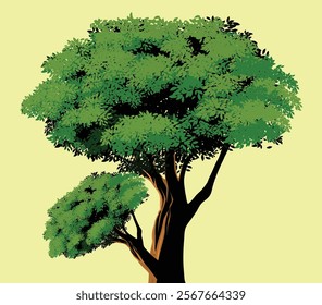 Vibrant Green Tree Illustration Lush Foliage and Natural Beauty on a Light Background