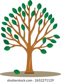 A vibrant green tree with lush, detailed leaves, standing tall . The tree has a strong brown trunk and a full, rounded canopy, symbolizing nature, growth, and environmental beauty. Pe