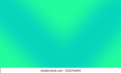 Vibrant green and turquoise pop art background with halftone dots in modern comic style, template for design
