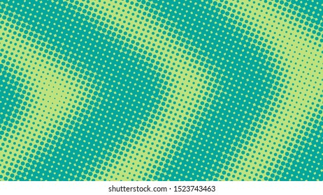 Vibrant green and turquoise pop art retro background with halftone in comic style, dotted backdrop template