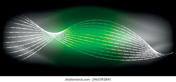 Una vibrante onda verde y blanca se destaca sobre un elegante fondo negro