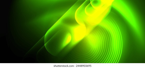 A vibrant green and yellow leaf pattern resembling a glowing wave on a dark background, reminiscent of macro photography of a terrestrial plant in water