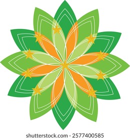 Vibrant Green and Yellow Mandala colors, isolated on white background.