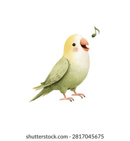 Vibrant green and yellow parrot singing