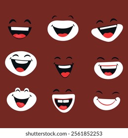 A vibrant grid of nine smiling faces, each displaying different expressions of joy and happiness. 